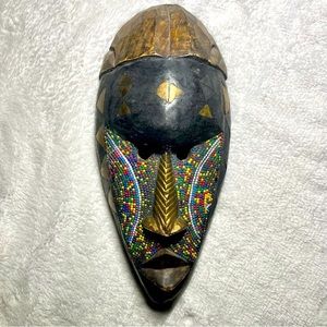 Unique Ashanti Beaded Wood Mask Wall Decor Hand Carved & Authentic